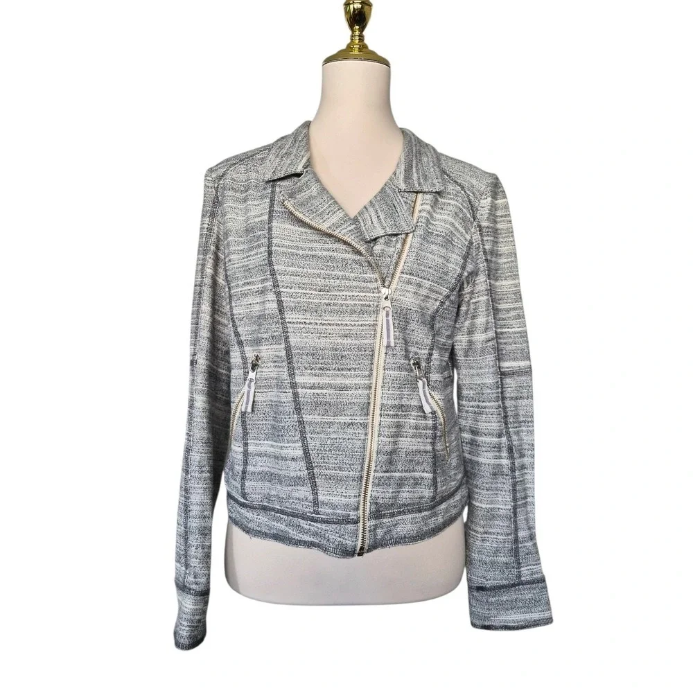 Anthropologie Gray Caitlin‎ Moto Full Zip Blazer Biker Womens Sz M 100% Cotton